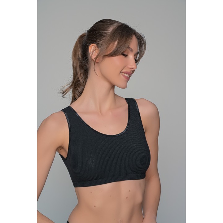 Μπουστάκι Ύφασμα Rib με Φαρδιά Τιράντα - Μαύρο