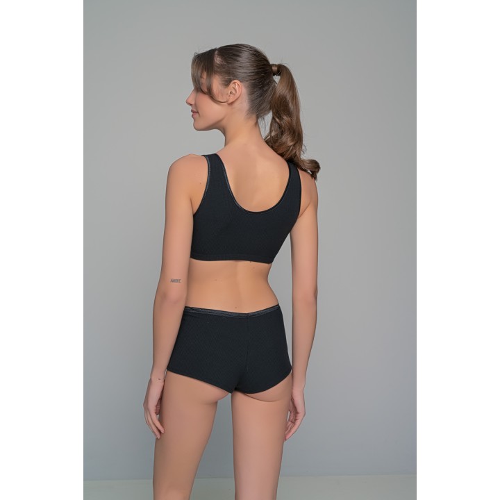 Μπουστάκι Ύφασμα Rib με Φαρδιά Τιράντα - Μαύρο