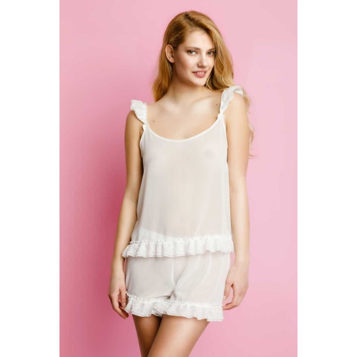 Διάφανο Babydoll με Βολάν - Ιβουάρ