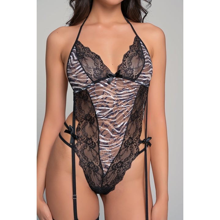 κορμάκι δαντέλα Animal Print-ζέμπρα