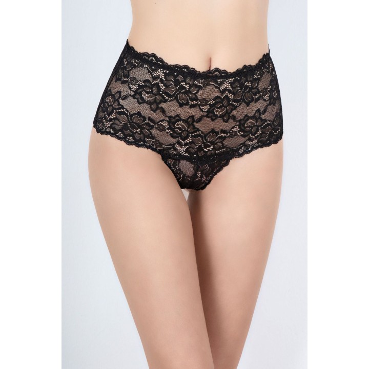 Ψηλόμεσο Δαντελένιο Bikini - Μαύρο