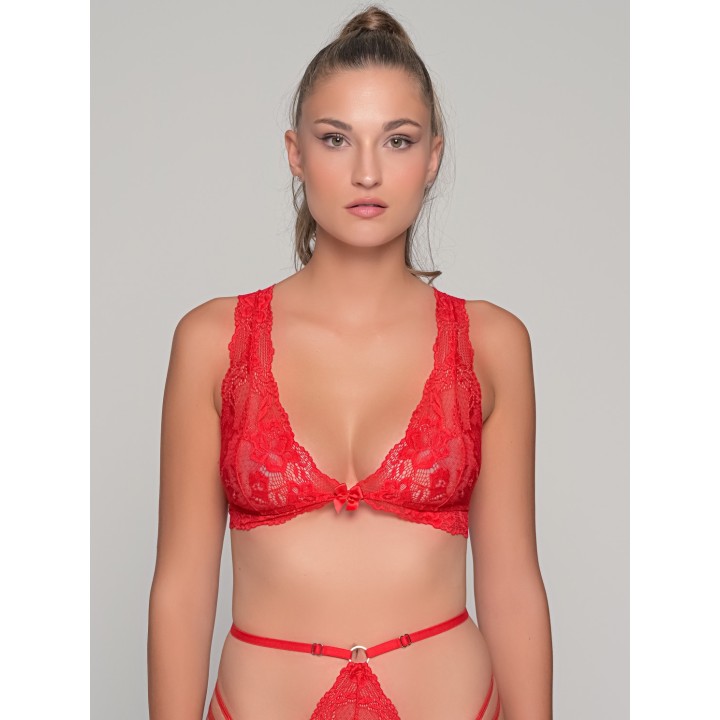 Bralette Βελούδο Δαντέλα - Κόκκινο-μάυρο