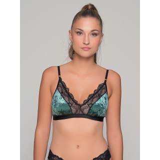 Βελούδινο Bralette με Δαντέλα - Λαδί