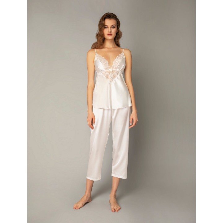 Νυφική Πυζάμα Σατέν Δαντέλα V Ντεκολτέ - Ιβουάρ
