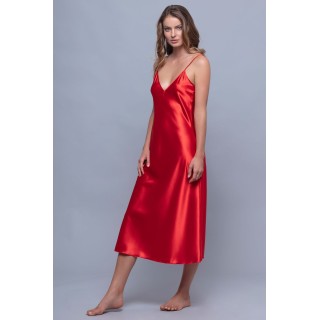 Midi Σατέν Φόρεμα - Κόκκινο