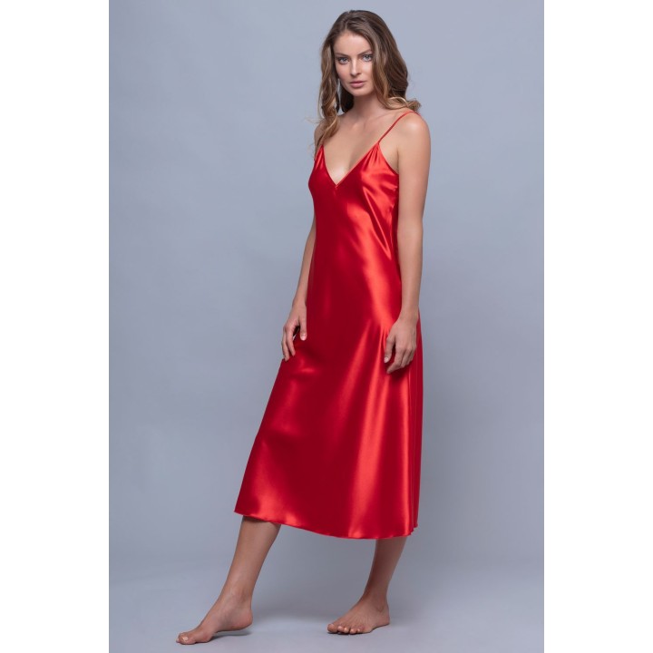 Midi Σατέν Φόρεμα - Κόκκινο