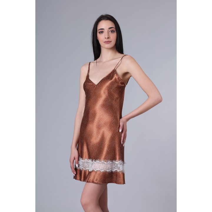 Σατέν Νυχτικό με String – Καφέ