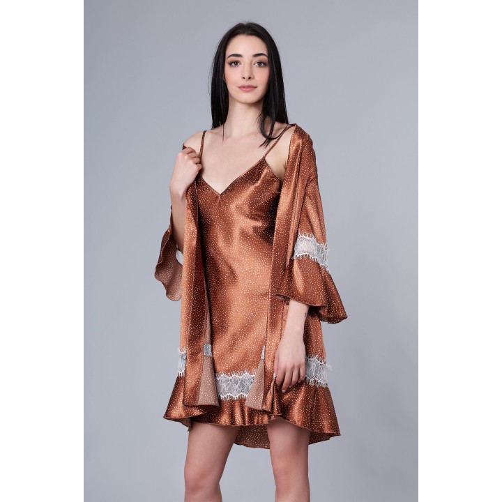 Σατέν Νυχτικό με String – Καφέ