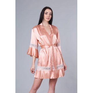 Σατέν Ρόμπα με Δαντέλα - Σομόν