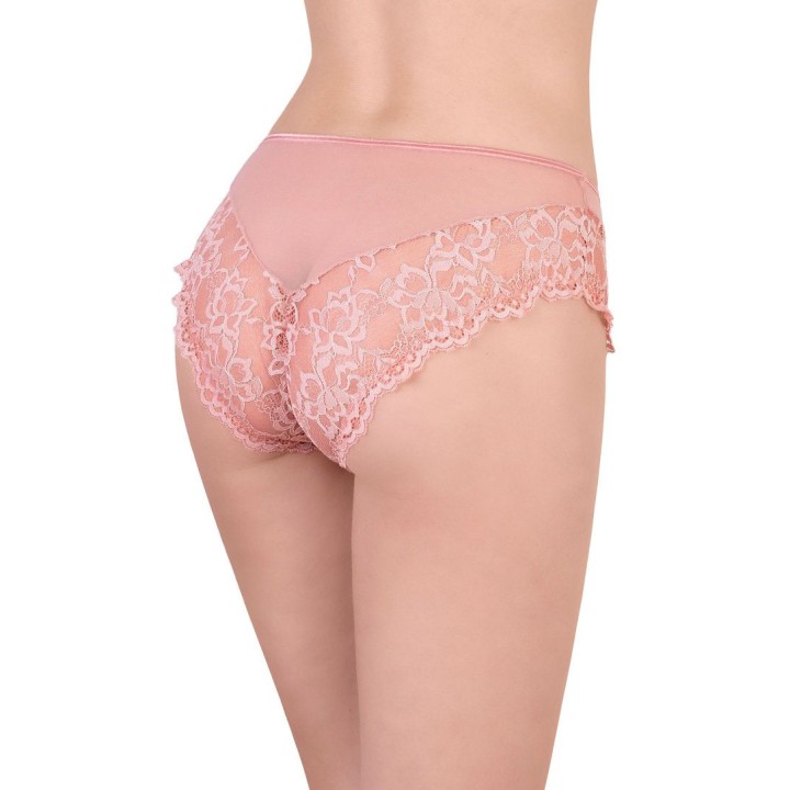 Ψηλόμεσο Bikini Δαντέλα & Τούλι - Σομόν