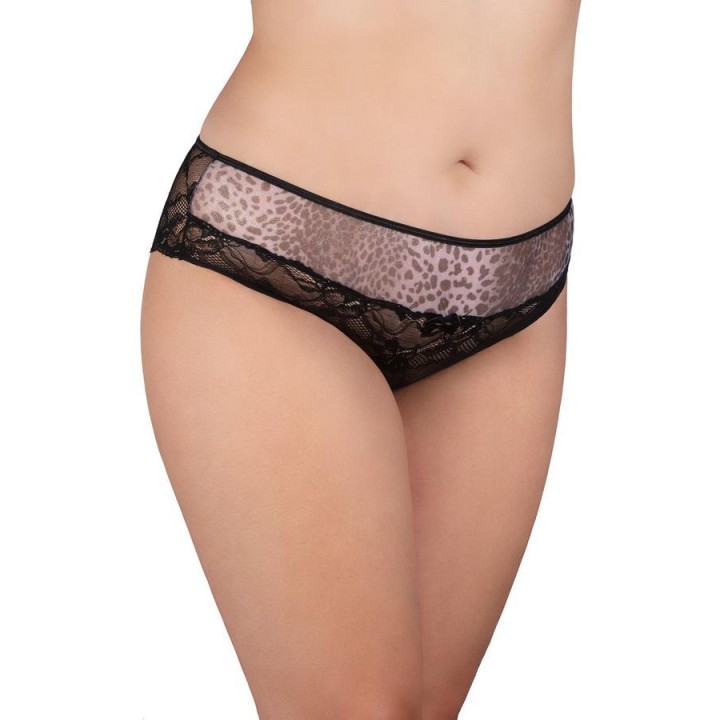 Σλιπ Μπικίνι Δαντέλα και Τούλι – Ασημί Animal Print