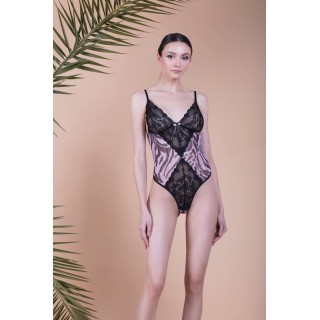 Κορμάκι με Τούλι και Δαντέλα - Ροζ-μαύρο