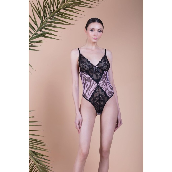 Κορμάκι με Τούλι και Δαντέλα - Ροζ-μαύρο