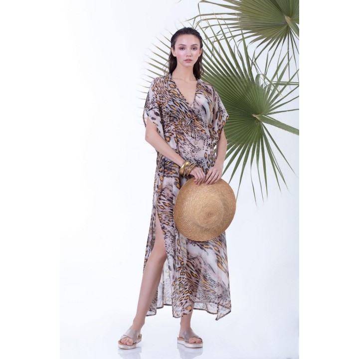 Καφτάνι Μουσελίνα Τιγρέ - Σαφράν