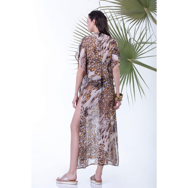 Καφτάνι Μουσελίνα Τιγρέ - Σαφράν