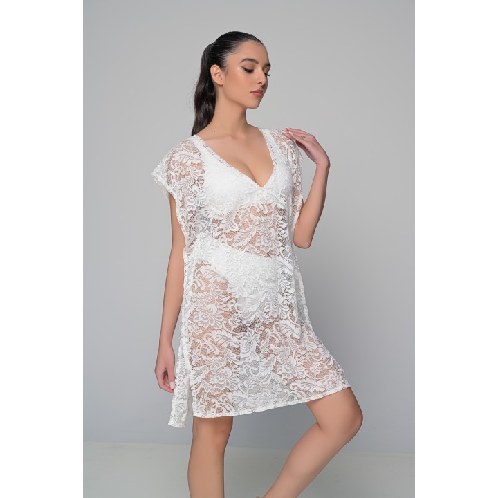 Καφτάνι Παραλίας Δαντέλα - Εκρού