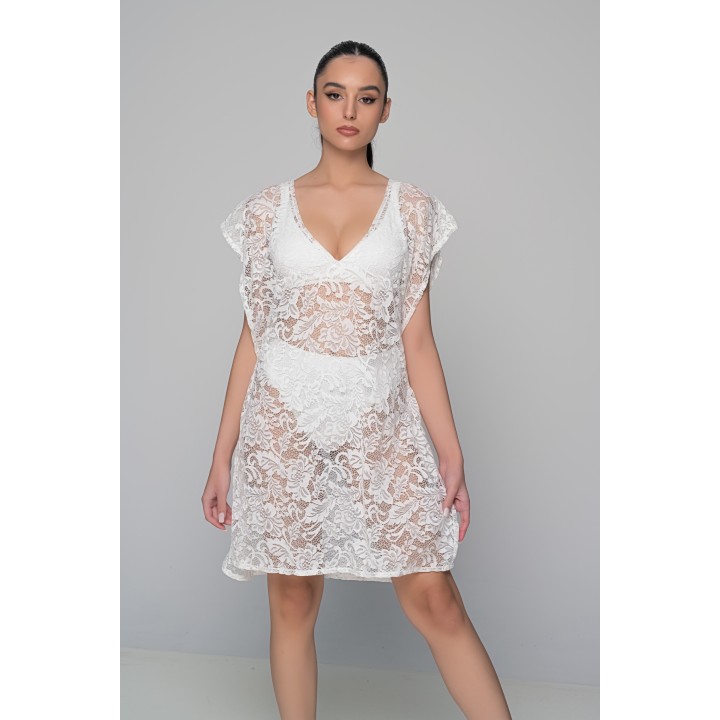 Καφτάνι Παραλίας Δαντέλα - Εκρού