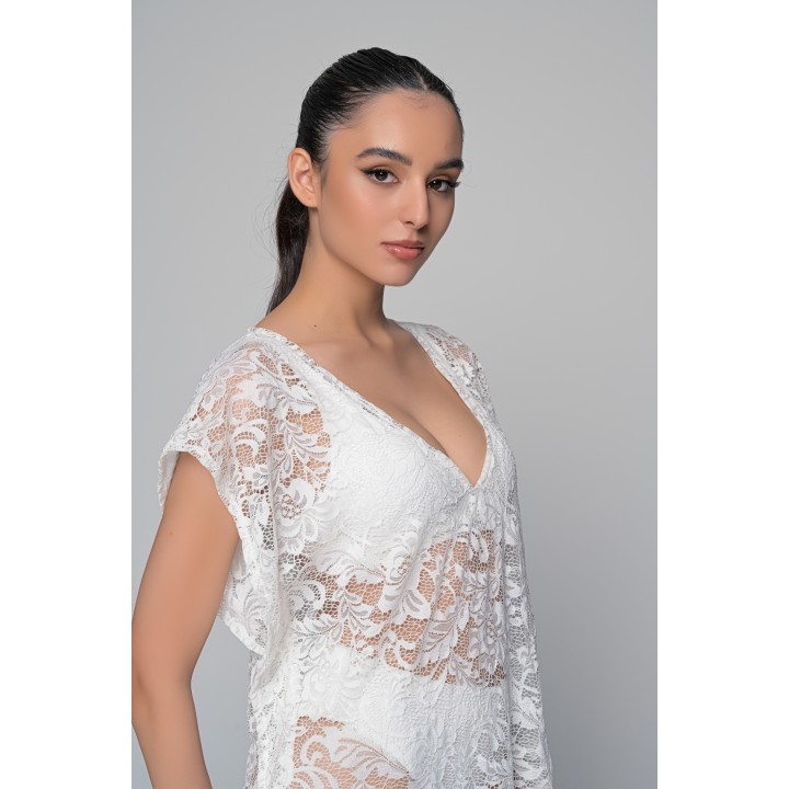 Καφτάνι Παραλίας Δαντέλα - Εκρού