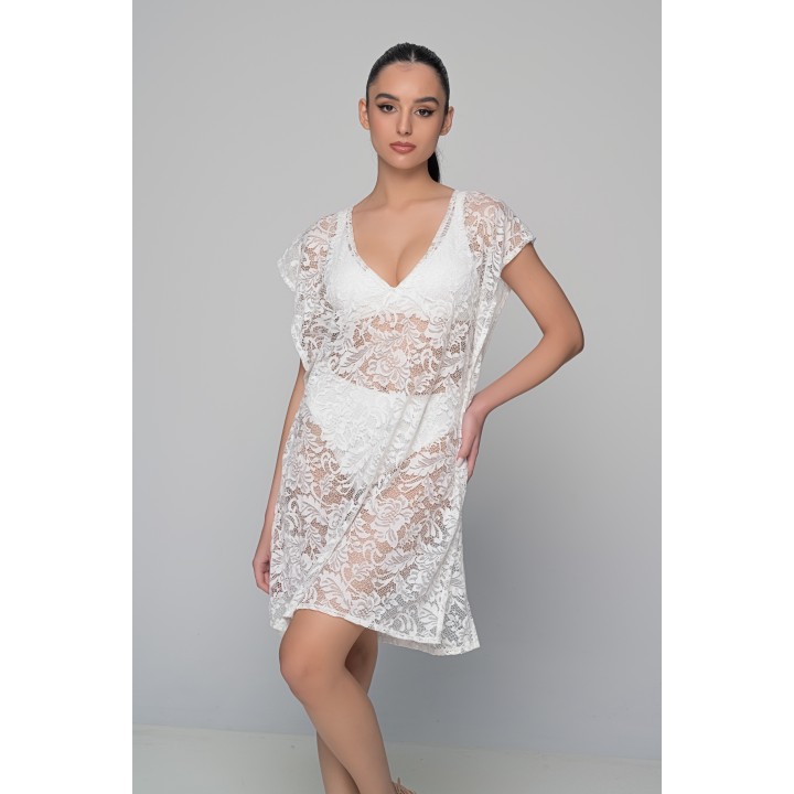 Καφτάνι Παραλίας Δαντέλα - Εκρού