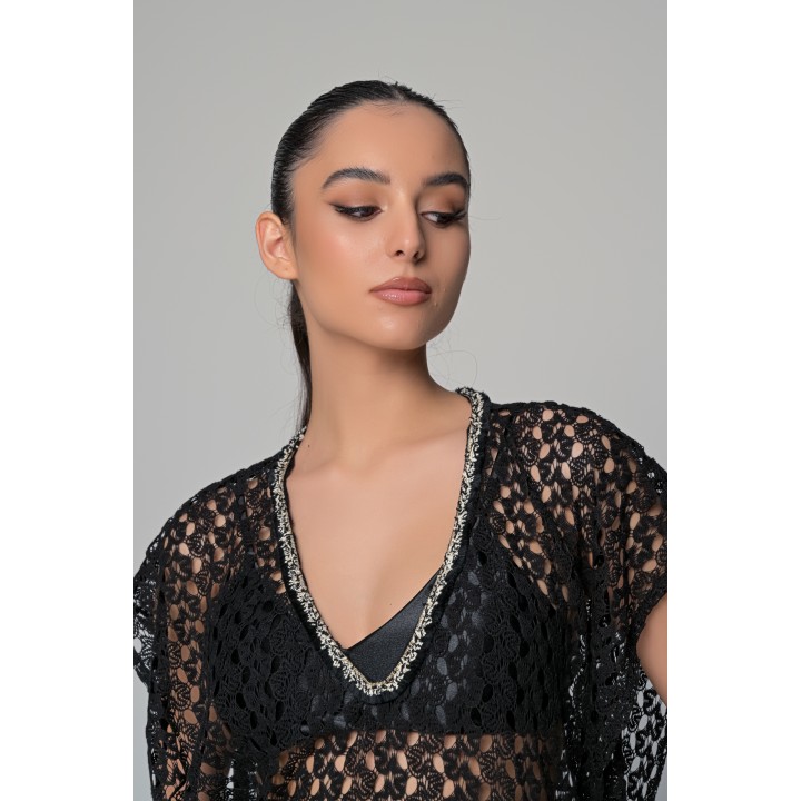 Μάξι Καφτάνι Πλεκτό - Μαύρο