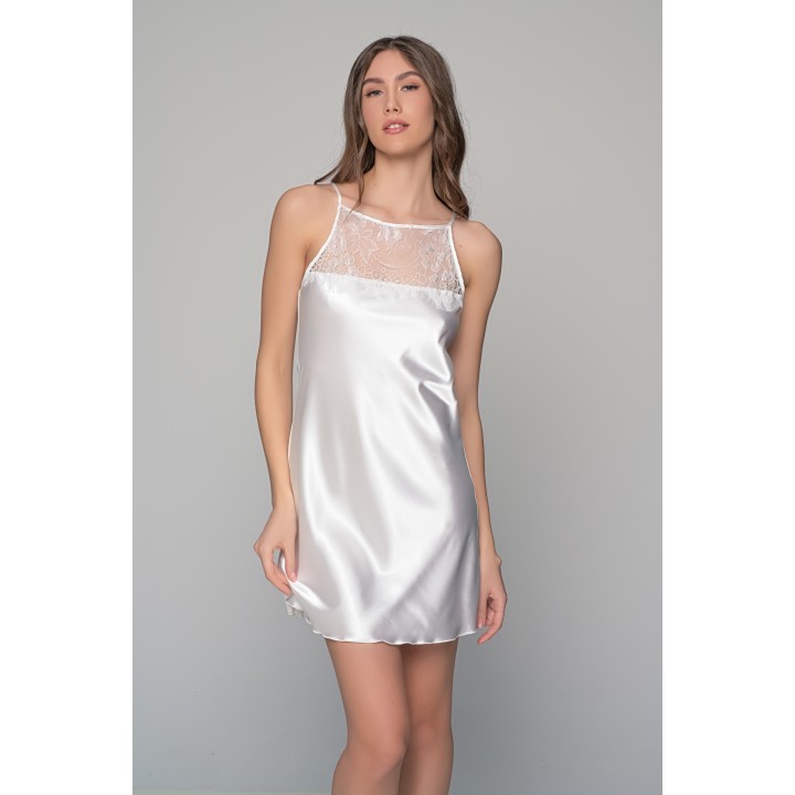 Σατέν Νυχτικάκι με Δαντέλα Σετ με Σατέν String - Ιβουάρ