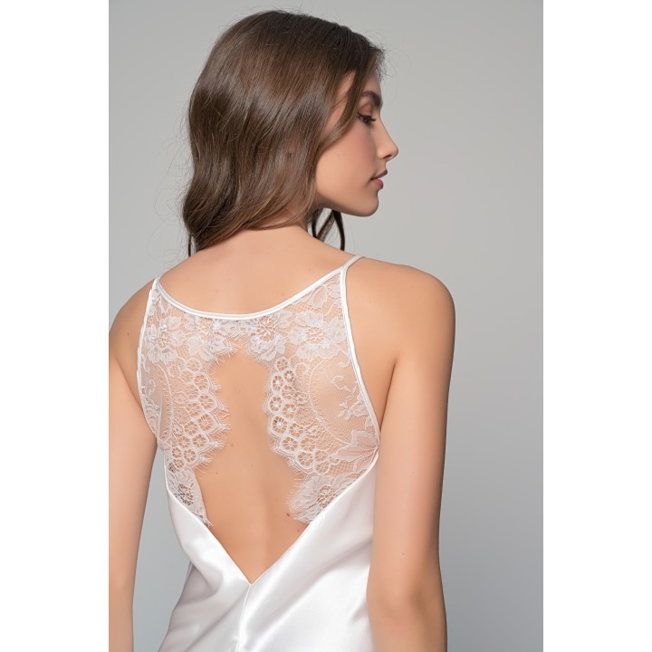 Σατέν Νυχτικάκι με Δαντέλα Σετ με Σατέν String - Ιβουάρ