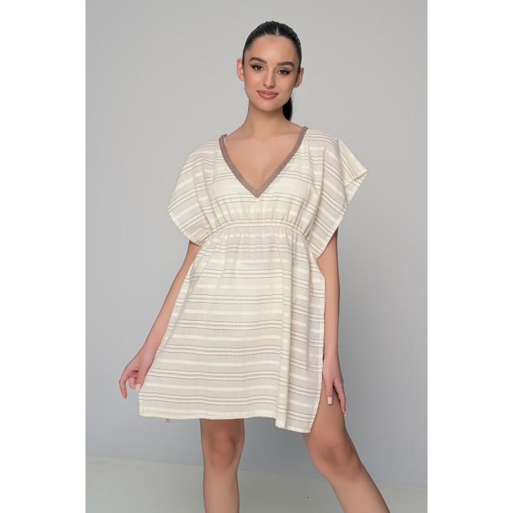 Καφτάνι Παραλίας Κοντό 100% Cotton - Ριγέ
