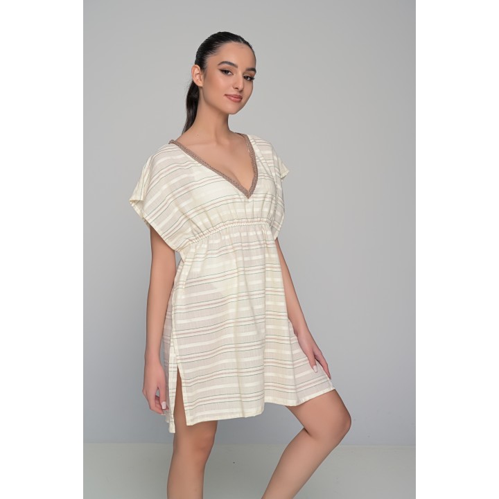 Καφτάνι Παραλίας Κοντό 100% Cotton - Ριγέ