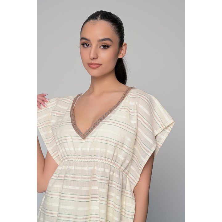 Καφτάνι Παραλίας Κοντό 100% Cotton - Ριγέ