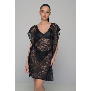 Καφτάνι Παραλίας Δαντέλα - Μαύρο