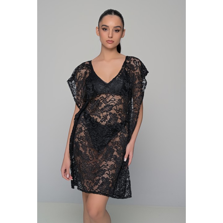 Καφτάνι Παραλίας Δαντέλα - Μαύρο