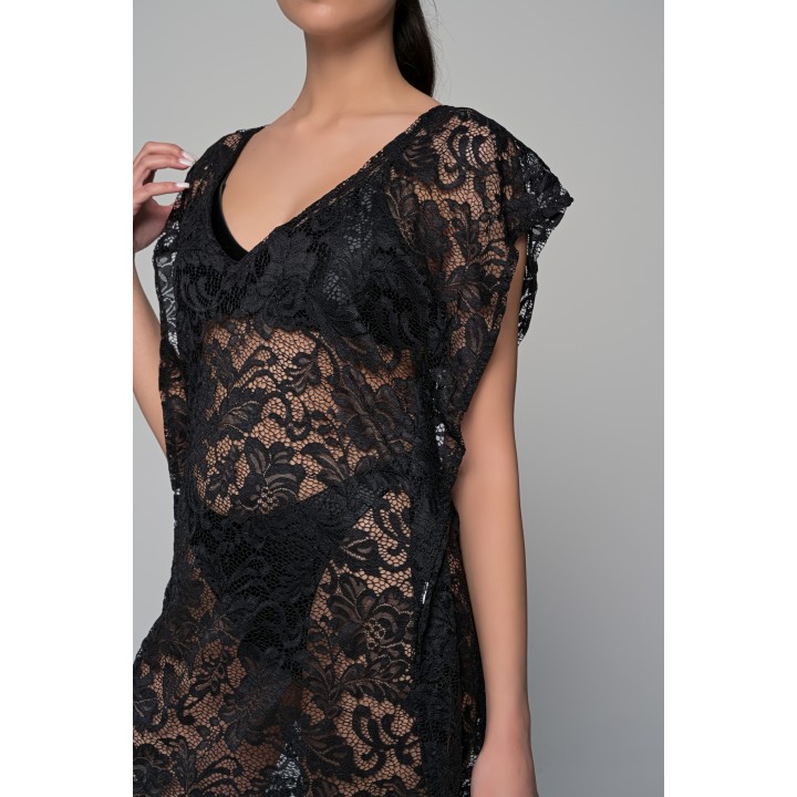 Καφτάνι Παραλίας Δαντέλα - Μαύρο