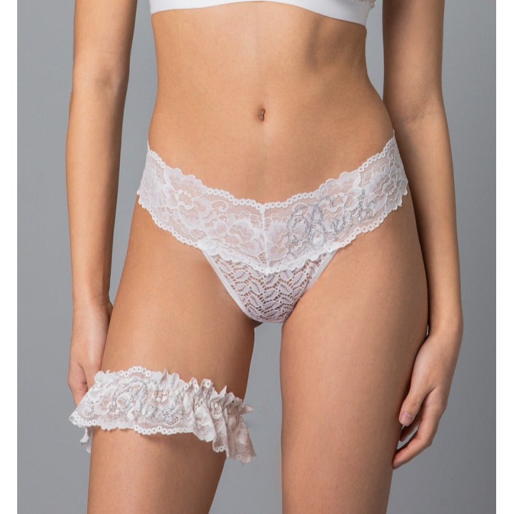 Νυφικό String Δαντέλα με Στάμπα Bride - Ιβουάρ