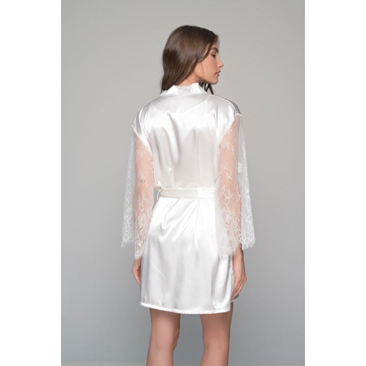 Νυφική Σατέν Ρόμπα με Δαντέλα στα Μανίκια - Ιβουάρ