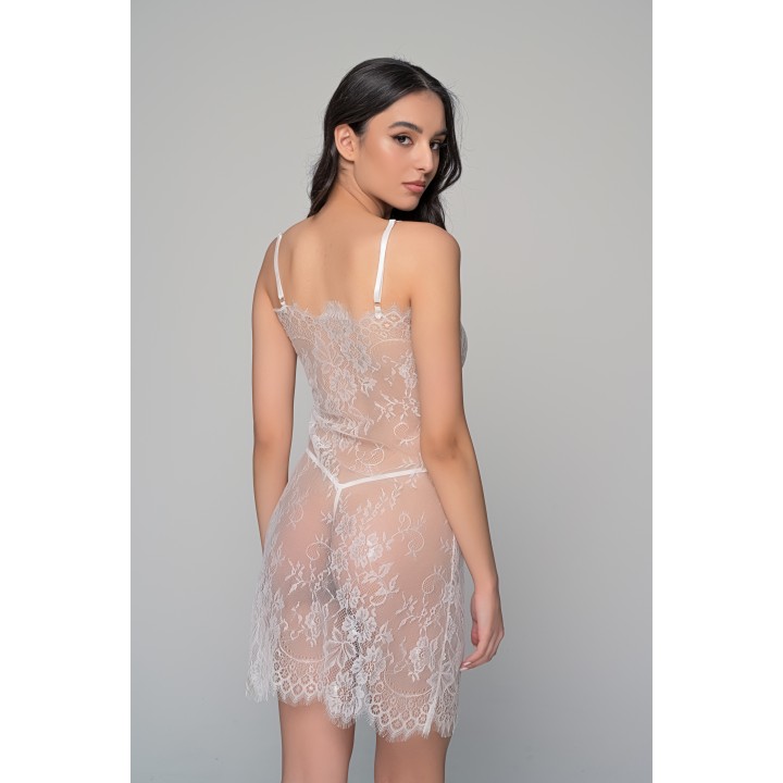 Διάφανο Νυχτικάκι Σετ με Ασορτί String - Ιβουάρ