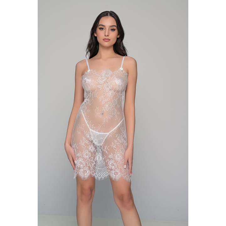 Διάφανο Νυχτικάκι Σετ με Ασορτί String - Ιβουάρ