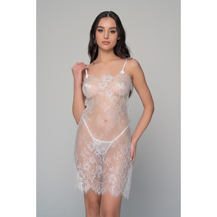 Διάφανο Νυχτικάκι Σετ με Ασορτί String - Ιβουάρ