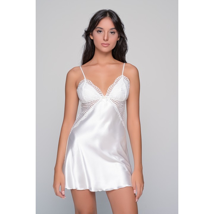 Νυφικό Σατέν Νυχτικό με Δαντέλα Σετ με String - Ιβουάρ