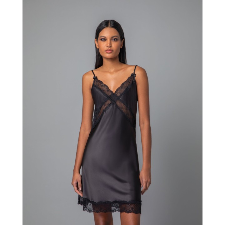 Σατέν Νυχτικό Δώρο το String - Μαύρο