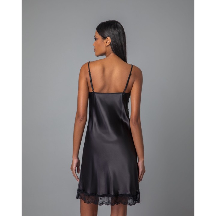 Σατέν Νυχτικό Δώρο το String - Μαύρο