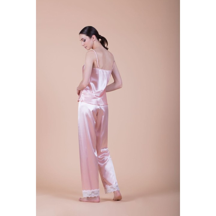 Πυζάμα Σατέν Δαντέλα V Ντεκολτέ -Μαύρο