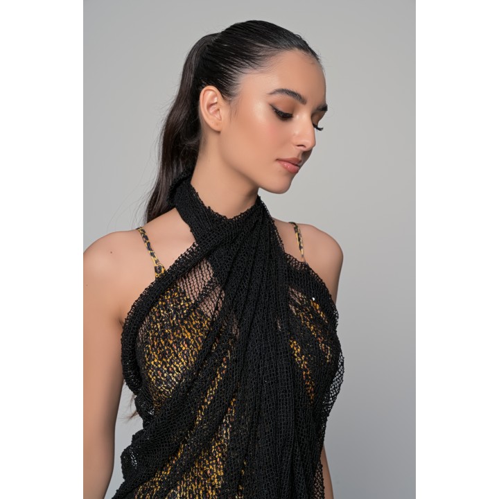 Διχτυωτό Παρεό με Παγέτες - Μαύρο