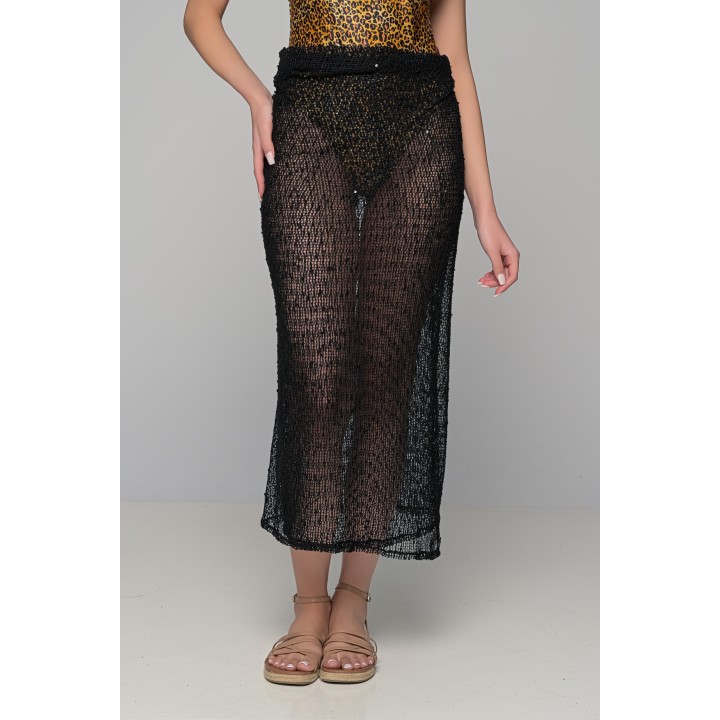 Διχτυωτό Παρεό με Παγέτες - Μαύρο