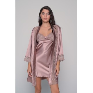 Σατέν Σετ Νυχτικό και Ρόμπα - Μόκκα