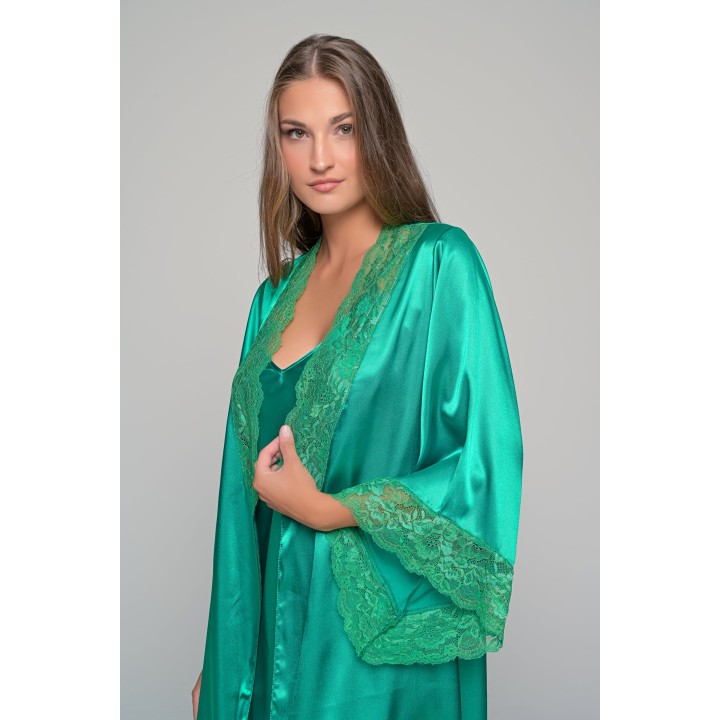 Σετ Σατέν Εσωρούχων Νυχτικό και Ρόμπα - Πράσινο