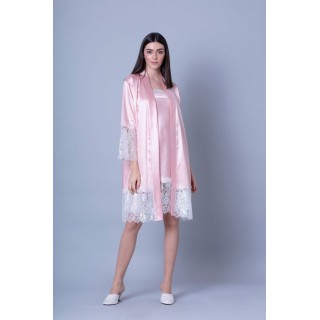 Σατέν Ρόμπα με Δαντέλα - Σομόν-ιβουάρ