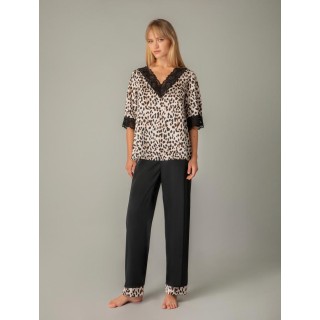 Σατέν Πυτζάμα με Δαντέλα - Τιγρέ