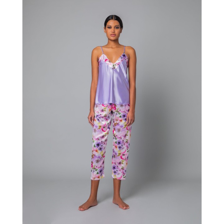 Πυζάμα Σατεν V Ντεκολτέ - Φλοράλ