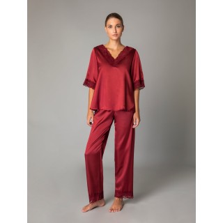 Πυζάμα Σατεν με Δαντέλα - Μπορντό