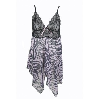 Plus Size Νυχτικό - Ροζ Ζέβρα